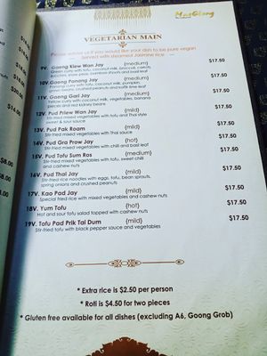 Menu - vegetarian menu. Everything can be made vegan. at Mae Glong Thai Restaurant in Auckland