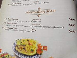 Vegetarian soup menu - can be made vegan at Mae Glong Thai Restaurant in Auckland