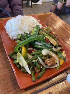 Green beans w “beef”   at Veggie House in Salt Lake City