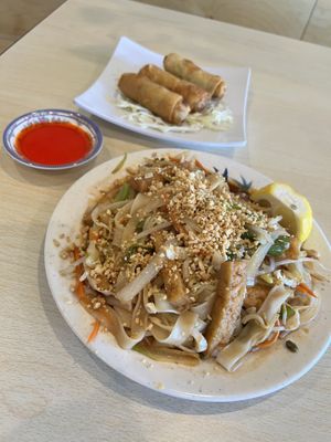 Tofu pad Thai and “egg” rolls   at Veggie House in Salt Lake City