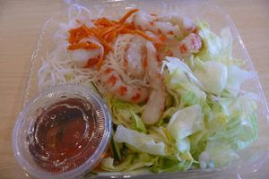 Vermicelli Noodle Shrimp:
Cold rice noodle w/ lettuce, bean sprouts, basil, cucumber & crushed peanuts in Chef's vegan soy sauce
+Soy Shrimp at Veggie House in Salt Lake City