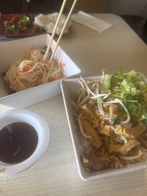 Papaya salad and vermicelli bowl (I already started eating)  at Veggie House in Salt Lake City