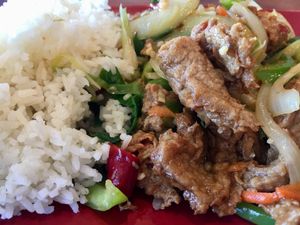 #E8 Sautéed Spicy w/Lemongrass & Basil Soy “Chicken”  at Veggie House in Salt Lake City