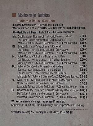 New completely VEGAN menu. at Maharaja Imbiss in Tubingen