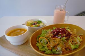 Cold noodles in Thai style combo with soup and salad. at Yummy Vegan Home - Ya Mi Rizi in Taipei