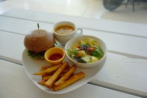 hamburger (With French fries or sweet potato fries)combo with soup and salad. at Yummy Vegan Home - Ya Mi Rizi in Taipei