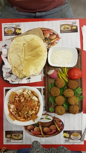 Fatit Hummus and Falafel plate at Falafel Tyros in Istanbul