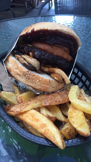 La satanica sin palta y con champiñones  at Vg Burger in Santiago