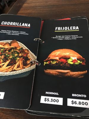 Menu at Vg Burger in Santiago