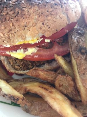 Tofu sandwich + homemade french fries at Vg Burger in Santiago