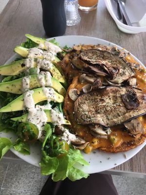 Vegan dish - the friendly staff offered to swap out cheese for some eggplant slices. Tasty!  at Loto Azul Vegetariano in Bogota