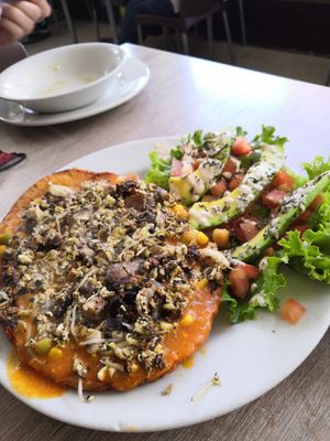 Dish comes with starter and drink at Loto Azul Vegetariano in Bogota