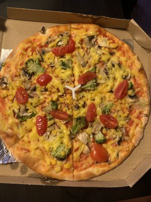 a “vegan dream” pizza  at Pizza Boss & Boss Burger in Bratislava