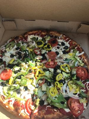 Mega Veggie Pizza with vegan cheese (I asked for no tofu) at Mellow Mushroom in Mesa