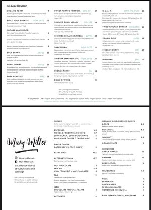 Menu as of June 2024  at Mary Miller in Brunswick