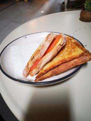 Ham, cheese and tomato toasted sandwich 100% vegan. Brilliant.  at Union Kiosk in Melbourne