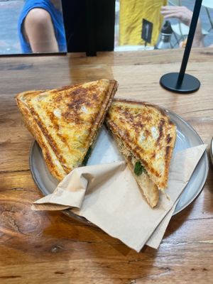 Vegan roast chicken, yay feta and spinach. Their best seller and for good reason. at Union Kiosk in Melbourne