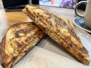 Pepperoni mac n cheese jaffle  at Union Kiosk in Melbourne