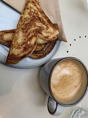 Cheese & avocado jaffle (opted not to have Vegemite included) & almond milk latte.  at Union Kiosk in Melbourne