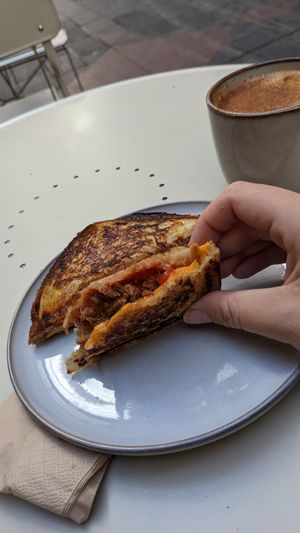 Inside the jaffle, it is loaded at Union Kiosk in Melbourne