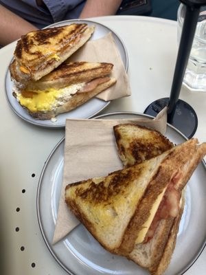 Baked bean and cheese (bottom) and scrambled tofu, ham and cheese (top)   at Union Kiosk in Melbourne