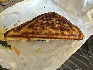 Half of tofu scrambled jaffle   at Union Kiosk in Melbourne