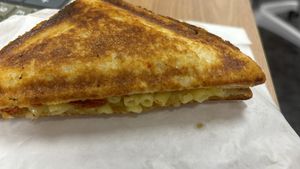 Pepperoni and Mac and cheese toastie. Really nice.  at Union Kiosk in Melbourne