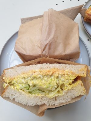 Curried egg sandwich $13.00: yum! at Union Kiosk in Melbourne