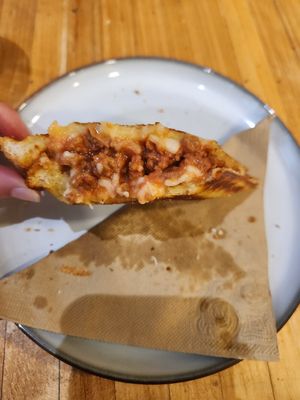 Vegan Bolognese, Mozzarella + Garlic Butter Jaffle at Union Kiosk in Melbourne