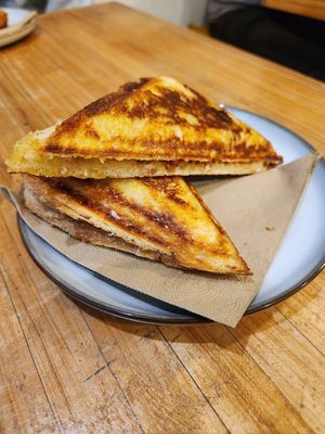 Vegan Bolognese, Mozzarella + Garlic Butter Jaffle at Union Kiosk in Melbourne