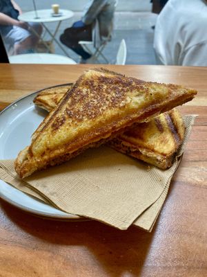 Spicy vegan beef toastie  at Union Kiosk in Melbourne