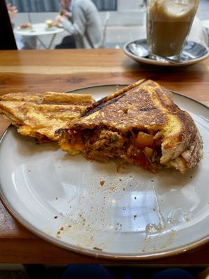 Spicy vegan beef toastie🌱😋  at Union Kiosk in Melbourne