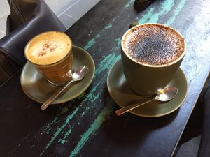 Mushroom drink with macadamia mylk and soy mocha at Union Kiosk in Melbourne