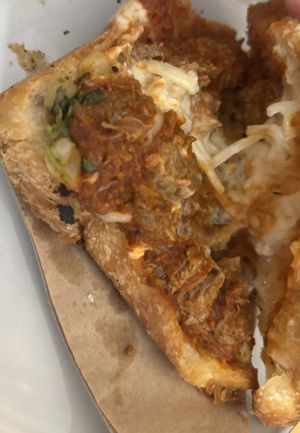 Special “beef” birra, sour cream, coriander and cheesee  at Union Kiosk in Melbourne