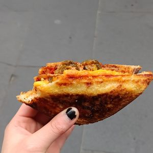 Spicy beef, salsa, jalapenos, cheese jaffle at Union Kiosk in Melbourne