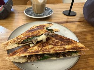 Mushroom Basil toastie   at Union Kiosk in Melbourne