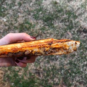 korean kimchi beef jaffle! at Union Kiosk in Melbourne