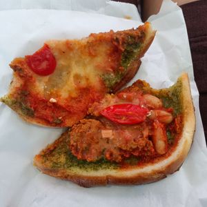 special - chorizo, beans, cream cheese, tomato, pesto at Union Kiosk in Melbourne