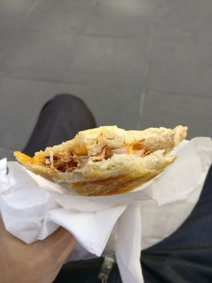 Vegan chicken and cheese jaffle at Union Kiosk in Melbourne