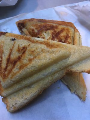 Veg Bolognese, Mozzarella and Garlic Butter Jaffle ($8). Delicious and such good value!! at Union Kiosk in Melbourne