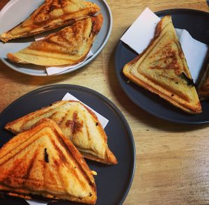 Jaffle party - bbq chick (jackfruit), beans, and spinach/mushroom at Union Kiosk in Melbourne