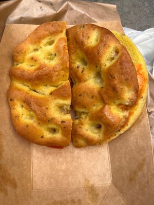 Focaccia sandwich.  at Britta Take Away in Riomaggiore