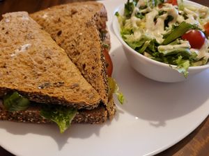 Ploughman's Sandwich and side salad with amazing pickle mayo at The Hidden City Cafe in Londonderry