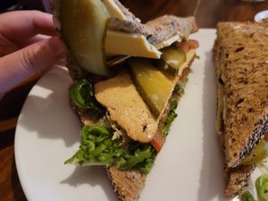 Delicious insides: vegan cheese, nice pickles, tofu, etc. at The Hidden City Cafe in Londonderry