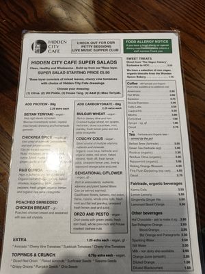 Super salad menu at The Hidden City Cafe in Londonderry