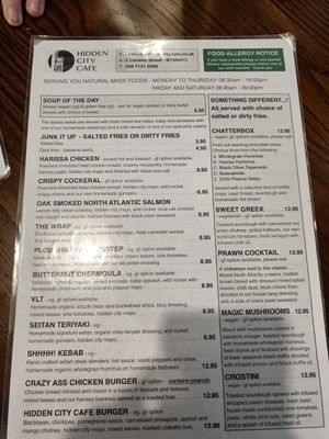 Menu at The Hidden City Cafe in Londonderry
