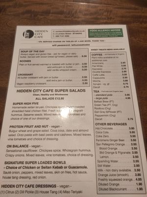 Menu side 1 mar 2024 at The Hidden City Cafe in Londonderry