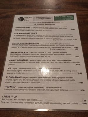 Menu side 2 (reverse) mar 2024 at The Hidden City Cafe in Londonderry