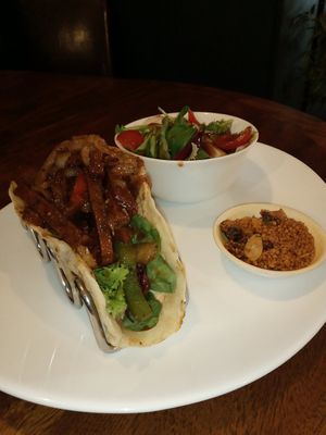 Seitan teriyaki with salad at The Hidden City Cafe in Londonderry