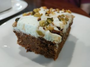 Carrot cake with avocado and pistachio cream at The Hidden City Cafe in Londonderry